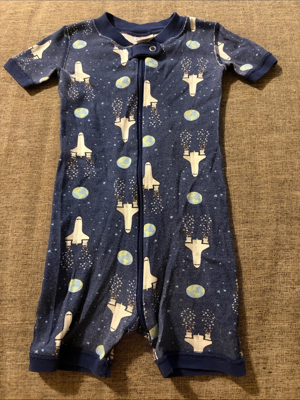 Hanna Andersson Navy Short-Sleeve Space Shuttle Pajama Romper